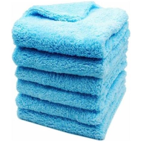 Ahlsen Lot de 6 Chiffons Microfibre Voiture Sans Bords,450GSM Ultra Absorbant Serviettes Microfibre pour Séchage Polissage Voiture 40x40cm(Bleu) (1/4)