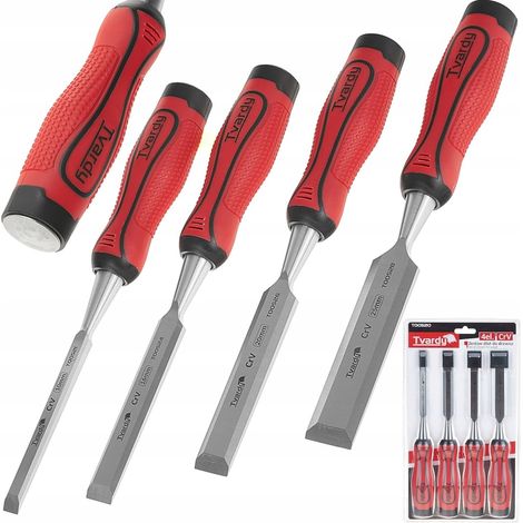 Set di 4 scalpelli per legno da 10-25 mm in acciaio CrV, lama piatta, per falegnameria, Tvardy T00520