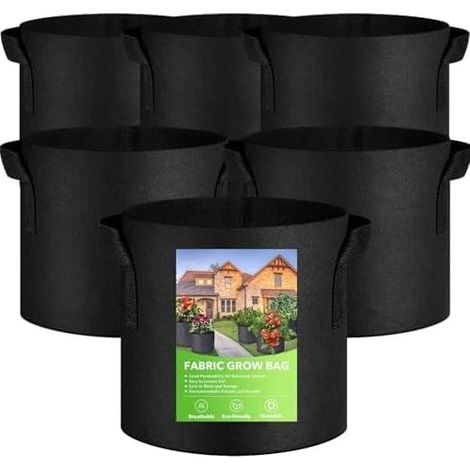 Pflanzsäcke, 6er-Set, 10 l, Vliesstoff, für Tomaten, Erdbeeren, Paprika, Karotten – 3 Gallonen, Schwarz, 6 Stück (1/5)
