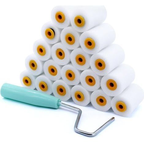 Lot de 20 petits rouleaux de peinture en mousse avec rouleau à peinture, étrier, rouleau en mousse de 5 cm, rouleau de peinture en mousse, rouleau de peinture de 5 cm, mini rouleaux de (1/5)