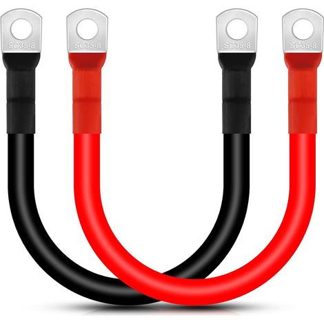 Câble d’onduleur de batterie, 2 pièces 2AWG/35mm² 50 cm 12 V, câbles de chargeur de batterie de voiture rouge et noir avec bornes d’anneau M8 en cuivre pour camion, moto, solaire (1/5)
