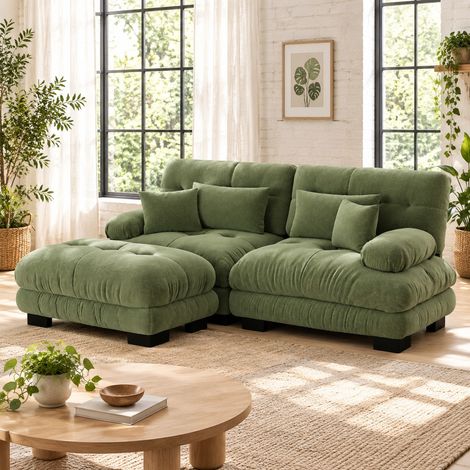 Divano angolare modulare 220x145x81 cm in ciniglia verde per soggiorno - MEUBLIV (1/5)