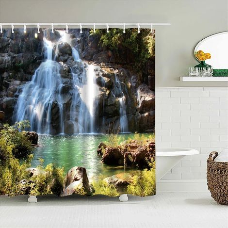 Rideau de douche imprimé en 3D, motif forêt, 180 x 200 cm, imperméable et lavable, avec crochets, largeur 120 x hauteur 180 cm