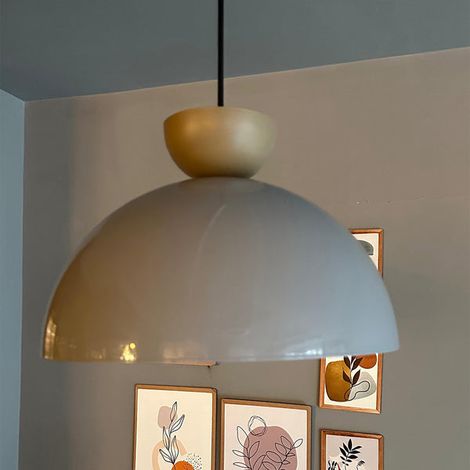 Yimpi Lustre Gris en Forme de Tête de Chapeau Beige, Lampe Suspendue Simple Pour Salon de Coiffure, Café, Pâtisserie Décorative (1/5)