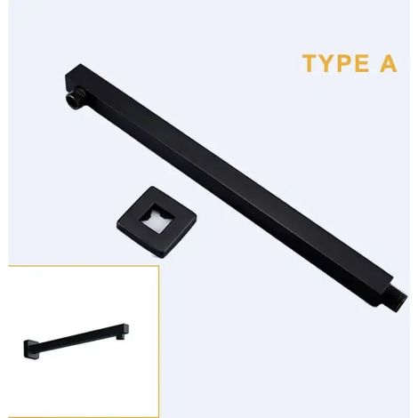 (Type A) Bras de douche mural ou plafond en acier inoxydable, support pour pommeau de douche effet pluie, carré ou rond, noir