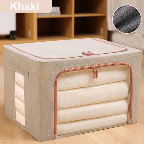 1 Boîte De Rangement Pour Vêtements Avec Fermeture Éclaire Pliable, Empilable Et Robuste (beige, 66L) (1/5)