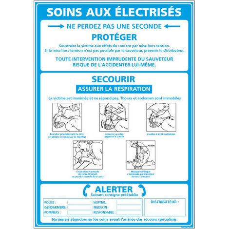 Panneau informatif soins aux électrisés – Signalisation sécurité électrique – Aluminium 210 x 300 mm