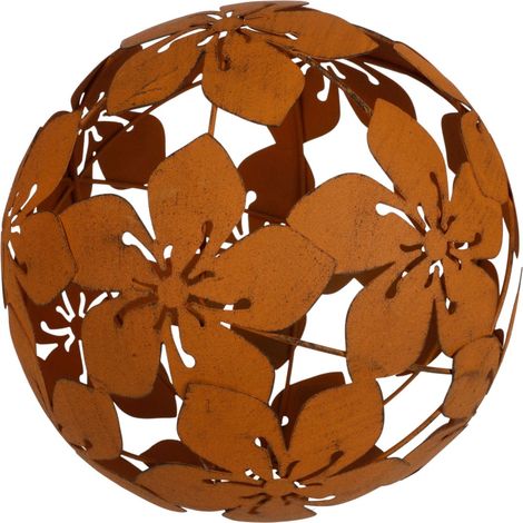 Metall Dekokugel Blüten Rostbraun 21cm Gartenkugel Gartendeko Metalldeko Blumen