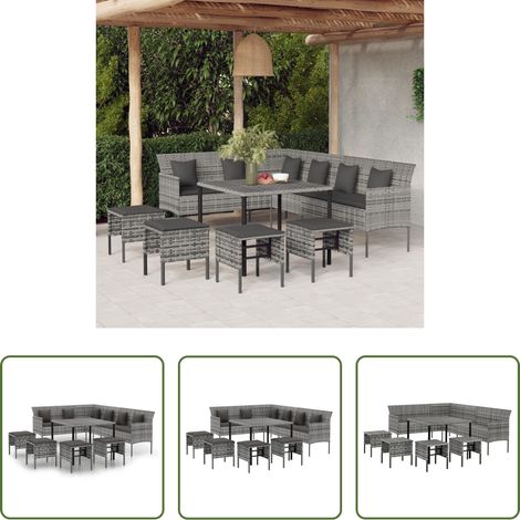vidaXL Rattanmöbel - 6-tlg. Garten-Essgruppe mit Kissen Grau Poly Rattan (1/5)
