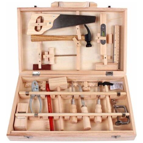 Coffret d'outils pour enfants, boîte à outils de réparation pour le travail du bois, véritables outils, démontable et assemblable, coffret d'outils multifonctionnel pour le travail du bois, ensemble d (1/4)