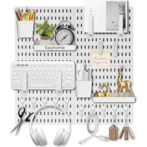 Set mit 4 Lochplatten (30 x 30 cm) + 20 Zubehörteilen zur Aufbewahrung, Organisation und Dekoration von Räumen, frei kombinierbar und einfach zu montieren, weiß (1/5)