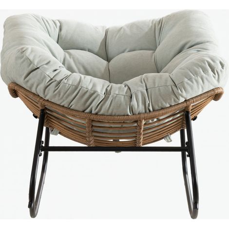Fauteuil à Bascule - 1 Place - Confortable - Chenille - Cadre Métal & Ergonomique - 95 x 107 x 83 cm - Lounge Moderne - Bleu Clair (1/5)