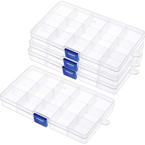 Lot de 4 boîtes rangement plastique transparent petits objets pilules herbes perles (1/2)