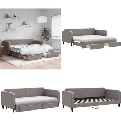 Tagesbett Ausziehbar mit Schubladen Taupe 90x200 cm Stoff - Schlafsofa - Sofa mit Bett (1/5)