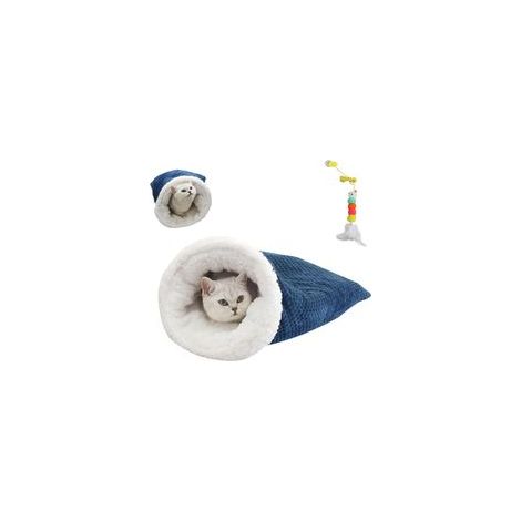 Schlafsack für Katzen im Innenbereich – ein komfortables Winterbett, eine warme, weiche, flauschige und waschbare Decke (A)-Crezuo