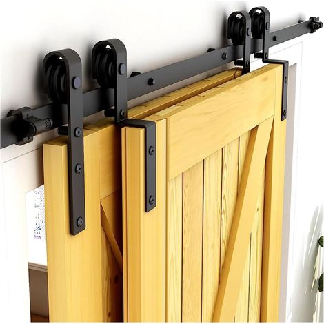 Kit de quincaillerie pour porte de grange Kit de rails de quincaillerie for porte de grange coulissante, ensemble de cintres en forme de J, for portes doubles en bois, rail, 5/5, 5/6/6,6 pieds Facile (1/5)