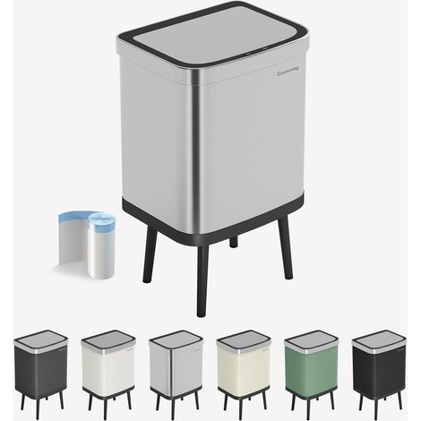 Motion Sensor Kitchen Bin with Soft Close Lid with Stand 35L SILVER MATTE
