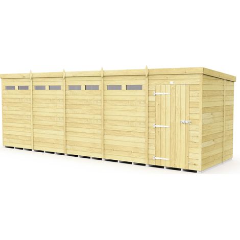 20 x 7 Feet Pent Security Shed - Single Door - Wood - L214 x W589 x H201 cm