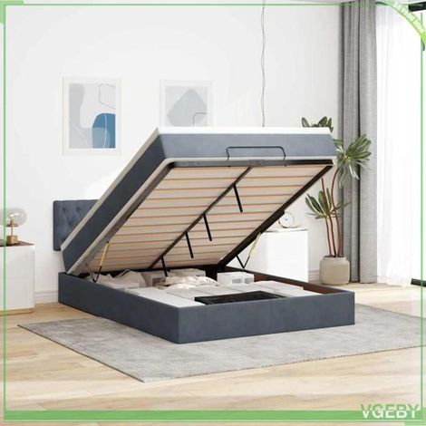Cadre de lit ottoman - Modèle 3311844 - 140x190 cm - Velours gris foncé - Rangement hydraulique (1/5)