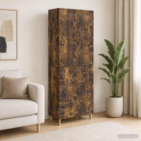Ensemble de 2 meubles de rangement, 3 tiroirs et 2 portes, chêne fumé, 66 x 34,5 x 90 cm - PANGIVO (1/5)