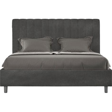 Letto Matrimoniale 160x190 cm con Rete e Contenitore con Testata e Alzata Comoda Imbottito in Microfibra Agueda Grigio (1/5)