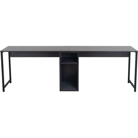 Bureau double avec rangement central gris anthracite, piètement noir 240 cm - Orsa