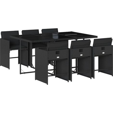 Maison Exclusive - 7-tlg. Garten-Essgruppe mit Kissen Schwarz Pol