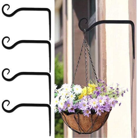 BUNTHAUS Paquet de 4 crochets muraux de jardin de support de plante de panier suspendu avec des vis, support mural en métal de crochet de lanterne