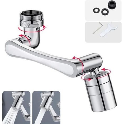 Robinet d\'Extension Multifonctionnel - Accessoire de Filtre - Rotatif 1440° - Métal - Gris - Économie d\'eau (1/4)