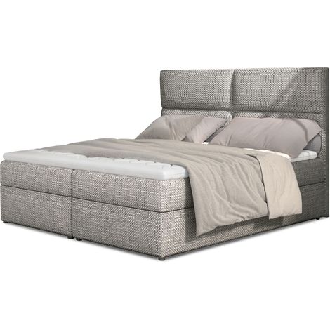 Lit continental capitonné tissu gris clair chiné Weber-160x200 (1/5)