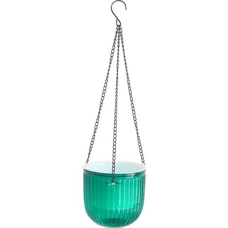 Ensemble de deux pots de fleurs suspendus, de 14,5 cm de diamètre, adaptés à la décoration de jardin. (vert) (1/5)