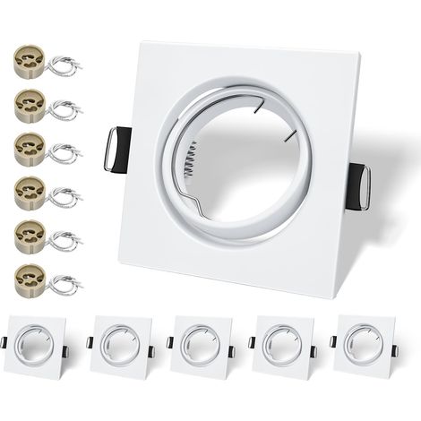6x Cadres Encastrables GU10 Carrés, Blanc Mat (1/5)