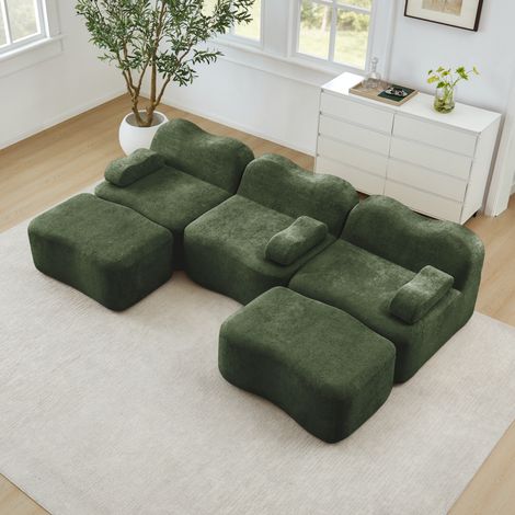 FloraGrace Canapé modulable U sans armature, velours vert, assise profonde, 2 colis, pour salon (1/5)