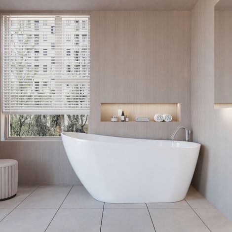 Grande Baignoire îlot ovale design acrylique pour salle de bain 150x72x73cm Blanc brillant