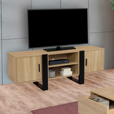 Mueble TV PHOENIX 2 puertas madera y negro 140 cm (1/5)
