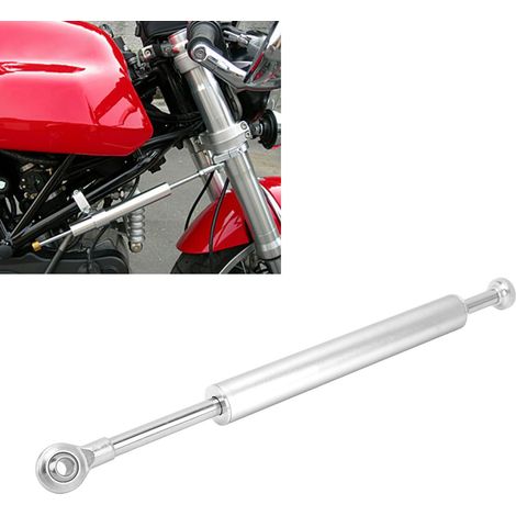 Amortisseur de direction universel pour motos, 330 mm, argent.