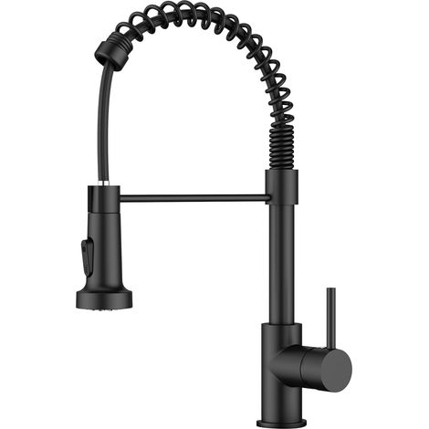 Robinet Cuisine Noir, Mitigeur Cuisine avec Douchette Extractible max à 45cm, Rotation à 360° et Double Fonction de Pulvérisation (1/5)