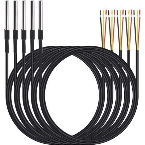 Ensemble de 5 sondes étanches en acier inoxydable avec capteur de température numérique et cable de 1 m, mesurant de -55 °C à +125 °C (1/5)