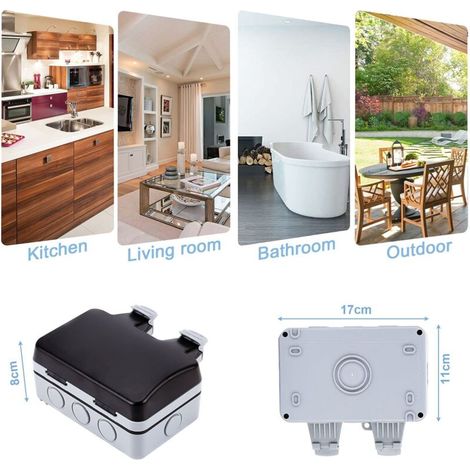 IP66 Prise étanche,prises extérieure résistant aux intempéries,prise murale pour extérieur,Boîte de Derivation Étanche,Double prise étanche,pour Cuisine,Salle de Bain,Garage,Piscine et Jardin (1/3)