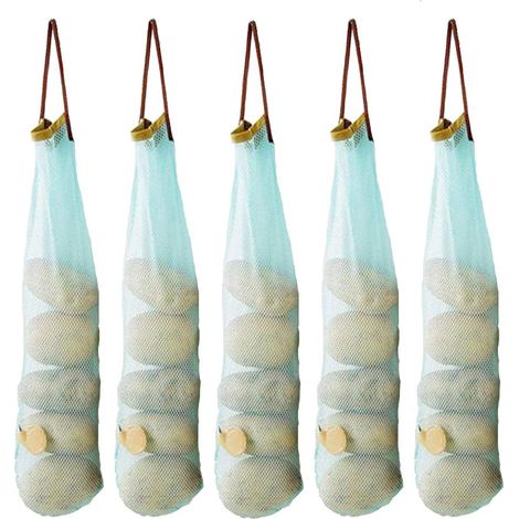 Sac De Rangement En Maille - Pour Légumes Pommes De Terre Oignons Ail Poivrons Verts - 57 X 47 Cm - Suspendu Ou Accroché - Lot De 5 (1/5)