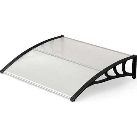COSTWAY Pensilina Tettoia per Porta, Tettoia Parasole per Ingresso in Policarbonato, Robusta Barra di Fissaggio in Alluminio, Facile da Installare, per Finestra, Balcone, 100 x 75,5 x 23 cm (Nero) (1/5)