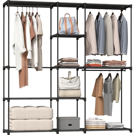 Armoire de rangement, penderie en tissu avec barre de suspension et étagères, 182 x 43 x 185 cm, noir