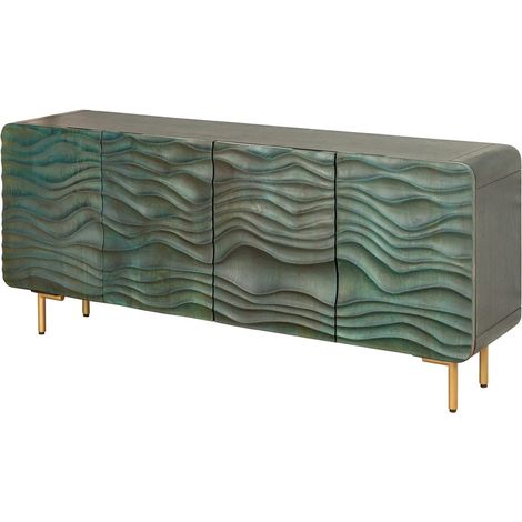 Buffet ONDARA 160 cm – Legno Massiccio Verde Scolpito – Piedi Dorati – Design Contemporaneo