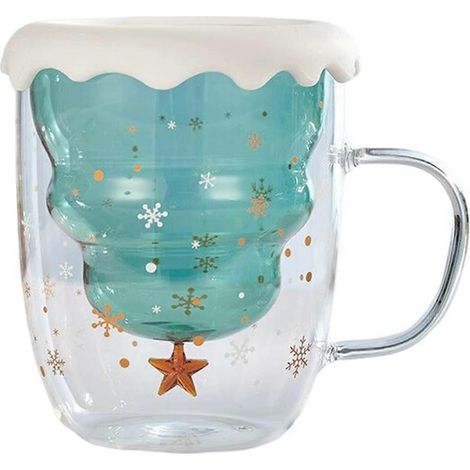 Mug en verre double paroi en forme de sapin de Noël, en borosilicate résistant à la chaleur et à la condensation. Idéal pour la maison. (1/5)