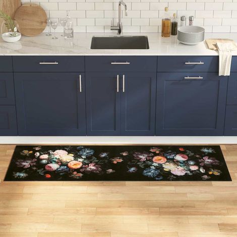 Küchen Teppich Schwarz 180 x 60 cm Samt