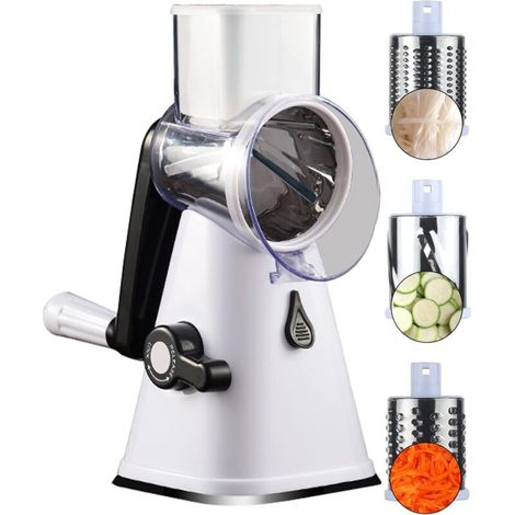 royaluxe -Râpe à fromage rotative,Râpe à légumes,Râpe de cuisine avec 3 lames à tambour et pomme de terre avec base d'aspiration solide,Multifunctional Vegetable and Fruit Cutting Machine (1/5)