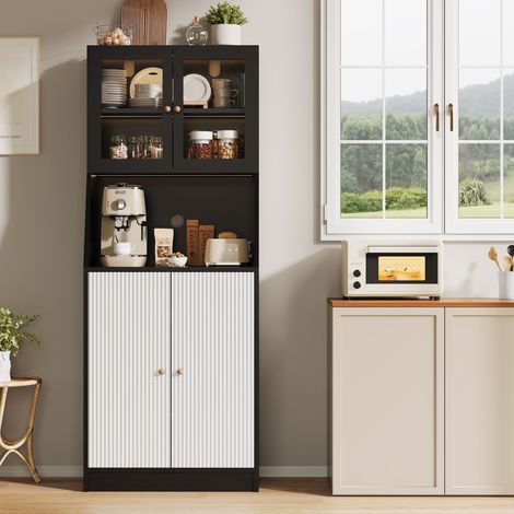 JOOKGBD-Küchenschrank 70x40x180cm mit LED-Licht,Vorratsschrank Küche,Buffetschrank mit Glastür und Verstellbaren Ablagen, Hochschrank Vorratsschrank für Küche Esszimmer Wohnzimmer,Schwarz (1/5)