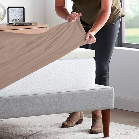 Lenzuolo Sotto 100% Cotone Per Materassi Alti Fino 30 Cm Avvolgente Lenzuola Con Angoli Elastici Singolo Matrimoniale Copri Topper Salvamaterasso Terra - Matrimoniale (1/4)