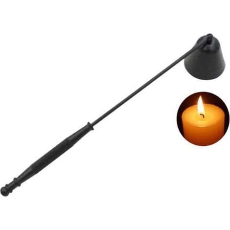 Schwarzer Kerzenlöscher aus Edelstahl mit Griff löscht Docht und Flamme. (1/3)