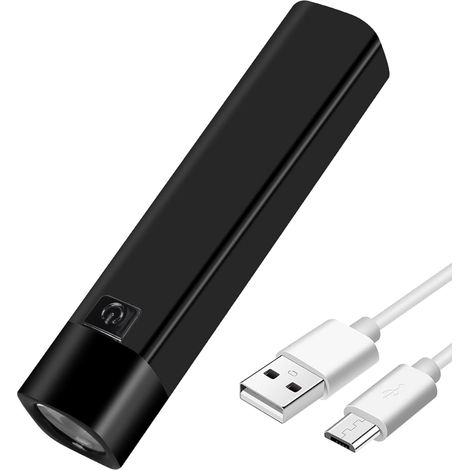 Lampe Torche LED USB Rechargeable 350 Lumens Lampe De Poche Mini Banque De Puissance Battery 1200 mAh 18650 Ultra Puissante Feu De Côté Torches(Noir)